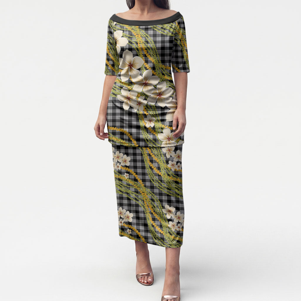Ele'ele Hawai'i Palaka Plumeria Puletasi Puakenikeni and Maile Lei LT9 Long Dress Black - Polynesian Pride