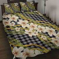 Ele'ele Hawai'i Palaka Plumeria Quilt Bed Set Puakenikeni and Maile Lei LT9 Black - Polynesian Pride