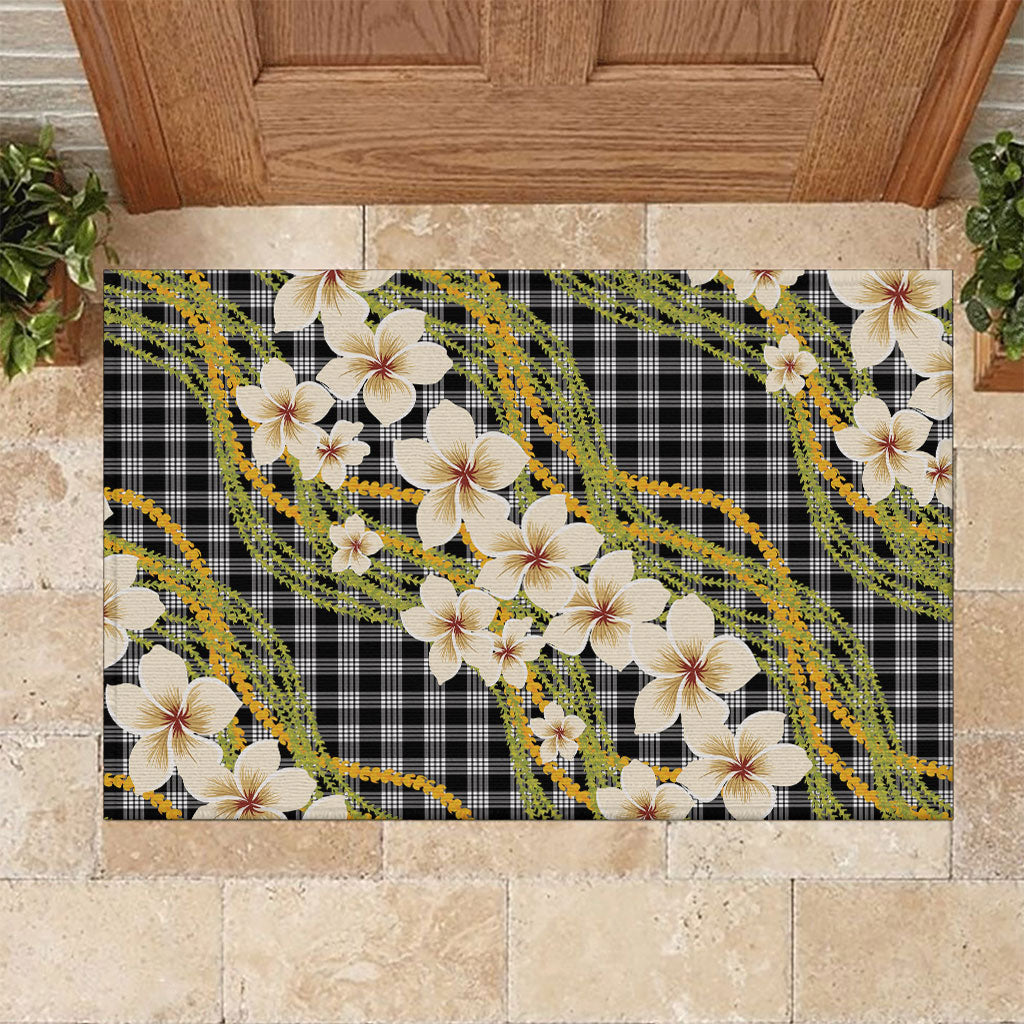 Ele'ele Hawai'i Palaka Plumeria Rubber Doormat Puakenikeni and Maile Lei LT9 Black - Polynesian Pride