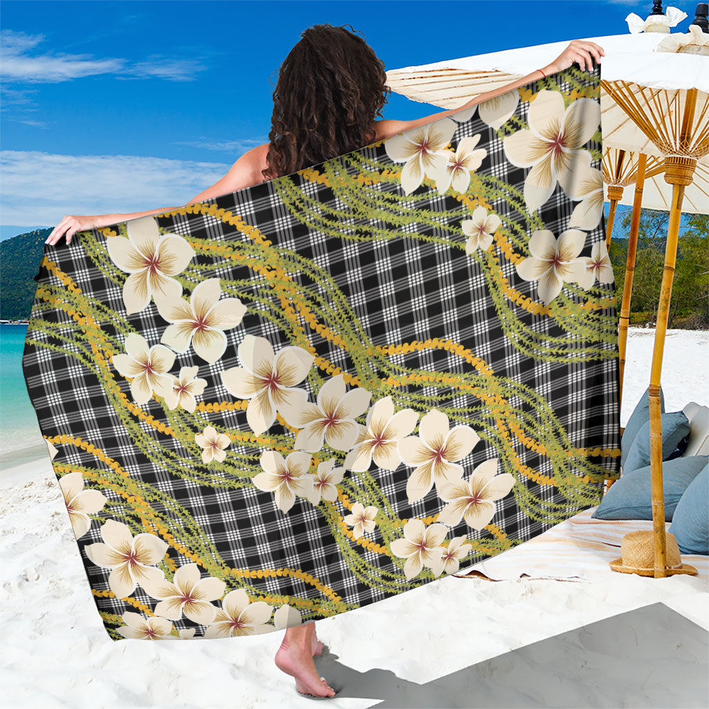 Ele'ele Hawai'i Palaka Plumeria Sarong Puakenikeni and Maile Lei LT9 One Size 44 x 66 inches Black - Polynesian Pride