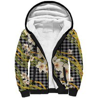 Ele'ele Hawai'i Palaka Plumeria Sherpa Hoodie Puakenikeni and Maile Lei LT9 Unisex Black - Polynesian Pride