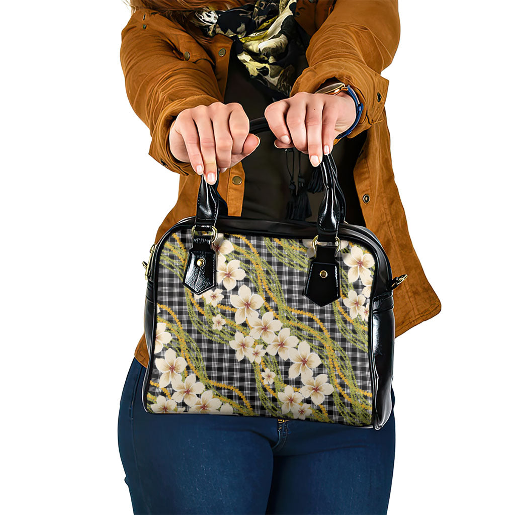 Ele'ele Hawai'i Palaka Plumeria Shoulder Handbag Puakenikeni and Maile Lei LT9 One Size Black - Polynesian Pride