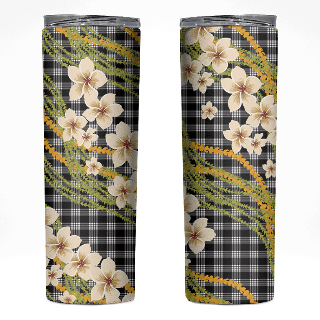 Ele'ele Hawai'i Palaka Plumeria Skinny Tumbler Puakenikeni and Maile Lei LT9 Black - Polynesian Pride
