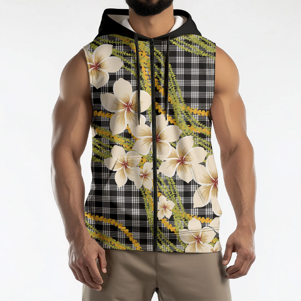 Ele'ele Hawai'i Palaka Plumeria Sleeveless Zip Hoodie Puakenikeni and Maile Lei LT9 - Polynesian Pride