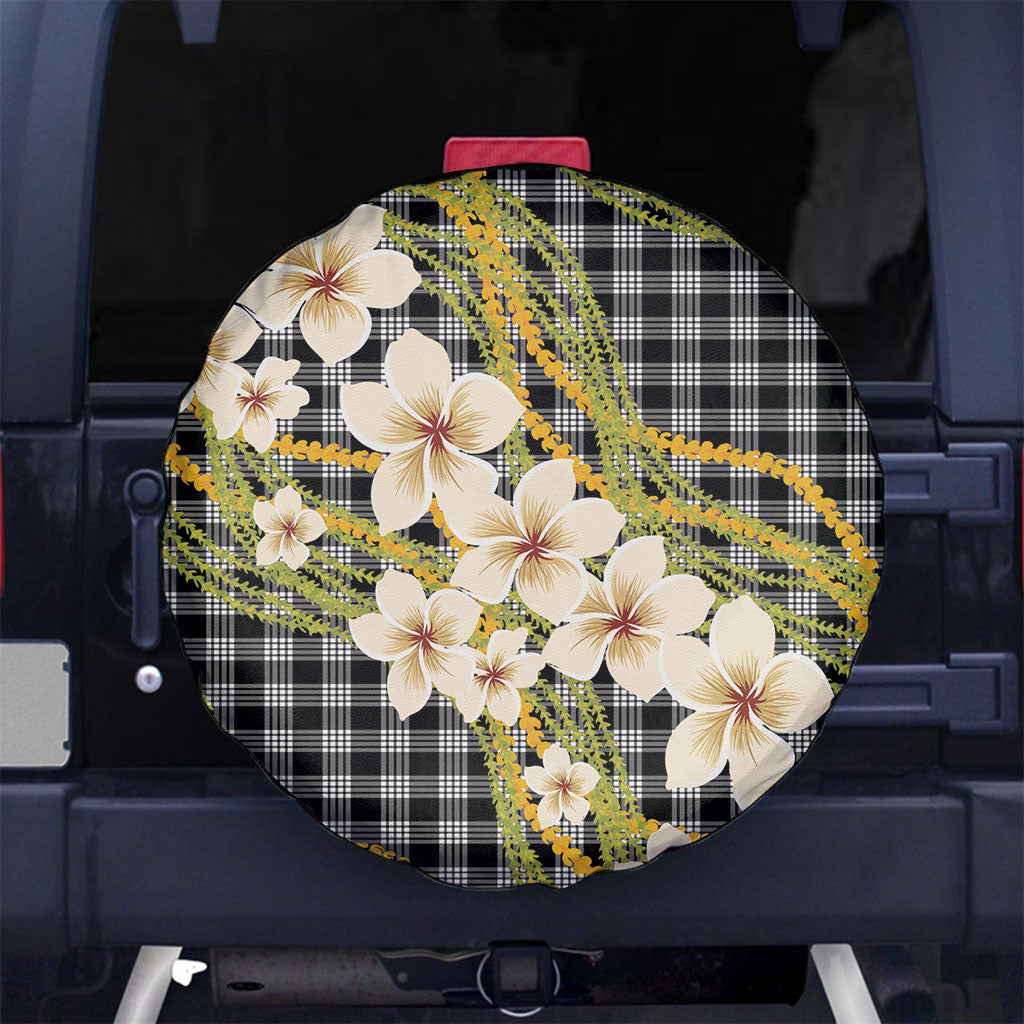 Ele'ele Hawai'i Palaka Plumeria Spare Tire Cover Puakenikeni and Maile Lei LT9 No hole Black - Polynesian Pride