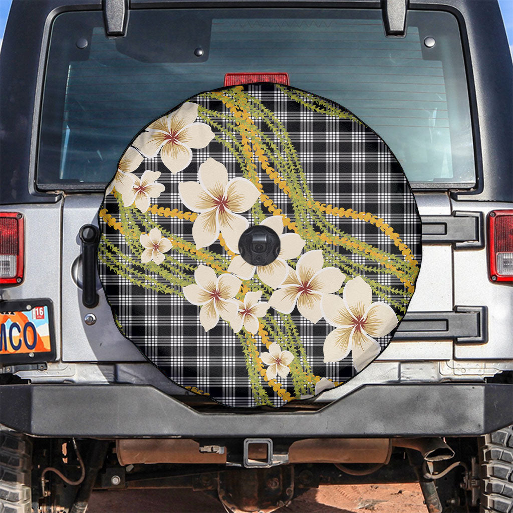 Ele'ele Hawai'i Palaka Plumeria Spare Tire Cover Puakenikeni and Maile Lei LT9 Black - Polynesian Pride