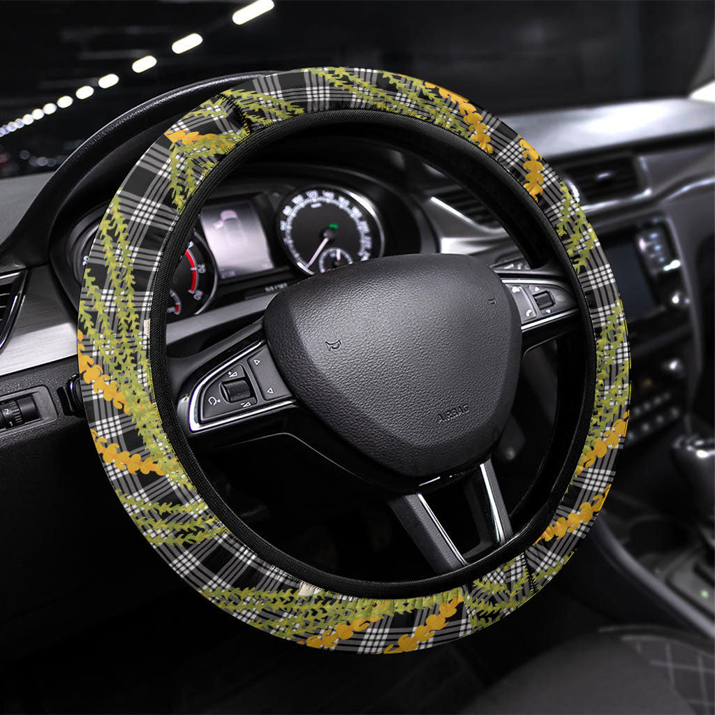 Ele'ele Hawai'i Palaka Plumeria Steering Wheel Cover Puakenikeni and Maile Lei LT9 Universal Fit Black - Polynesian Pride