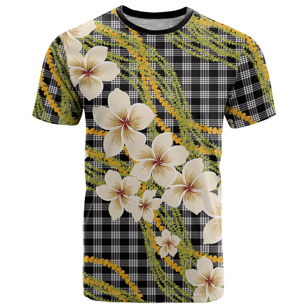 Ele'ele Hawai'i Palaka Plumeria T Shirt Puakenikeni and Maile Lei LT9 Black - Polynesian Pride