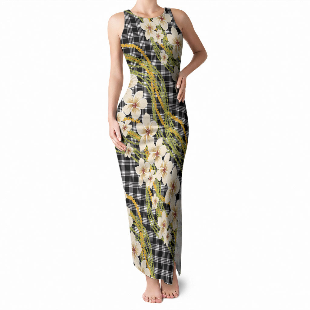 Ele'ele Hawai'i Palaka Plumeria Tank Maxi Dress Puakenikeni and Maile Lei LT9 Women Black - Polynesian Pride