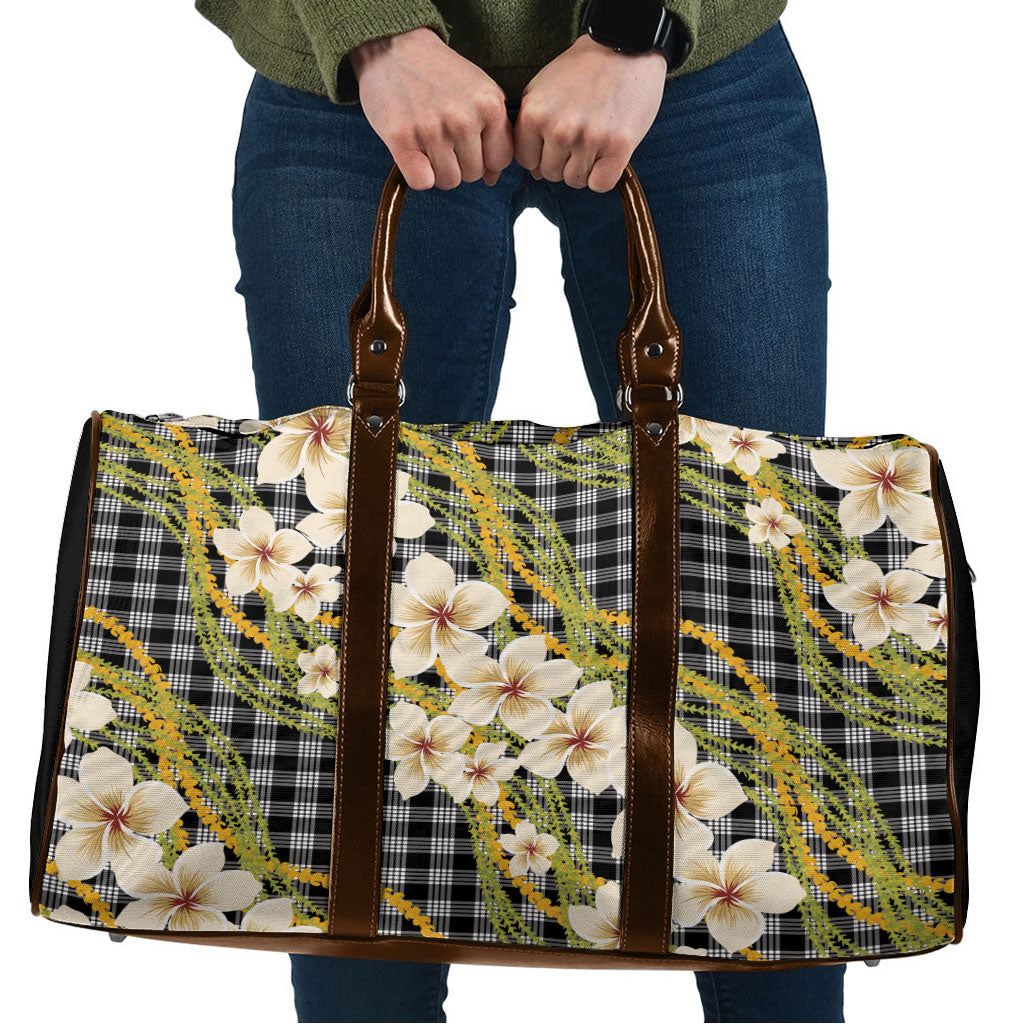 Ele'ele Hawai'i Palaka Plumeria Travel Bag Puakenikeni and Maile Lei LT9 Black - Polynesian Pride