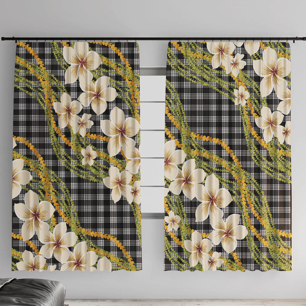 Ele'ele Hawai'i Palaka Plumeria Window Curtain Puakenikeni and Maile Lei LT9 With Hooks Black - Polynesian Pride