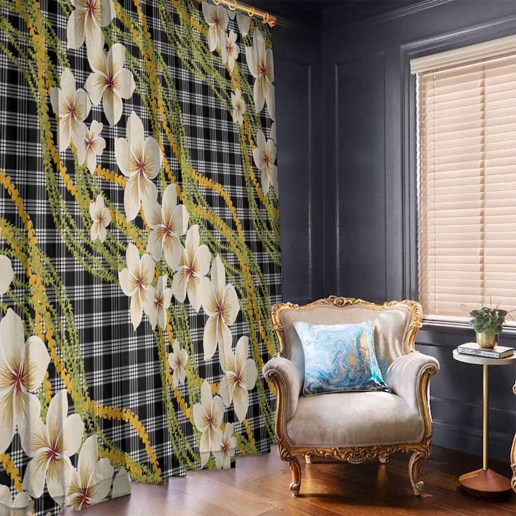 Ele'ele Hawai'i Palaka Plumeria Window Curtain Puakenikeni and Maile Lei LT9 - Polynesian Pride