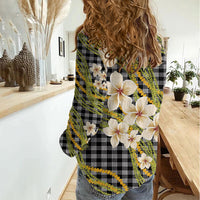 Ele'ele Hawai'i Palaka Plumeria Women Casual Shirt Puakenikeni and Maile Lei LT9 - Polynesian Pride
