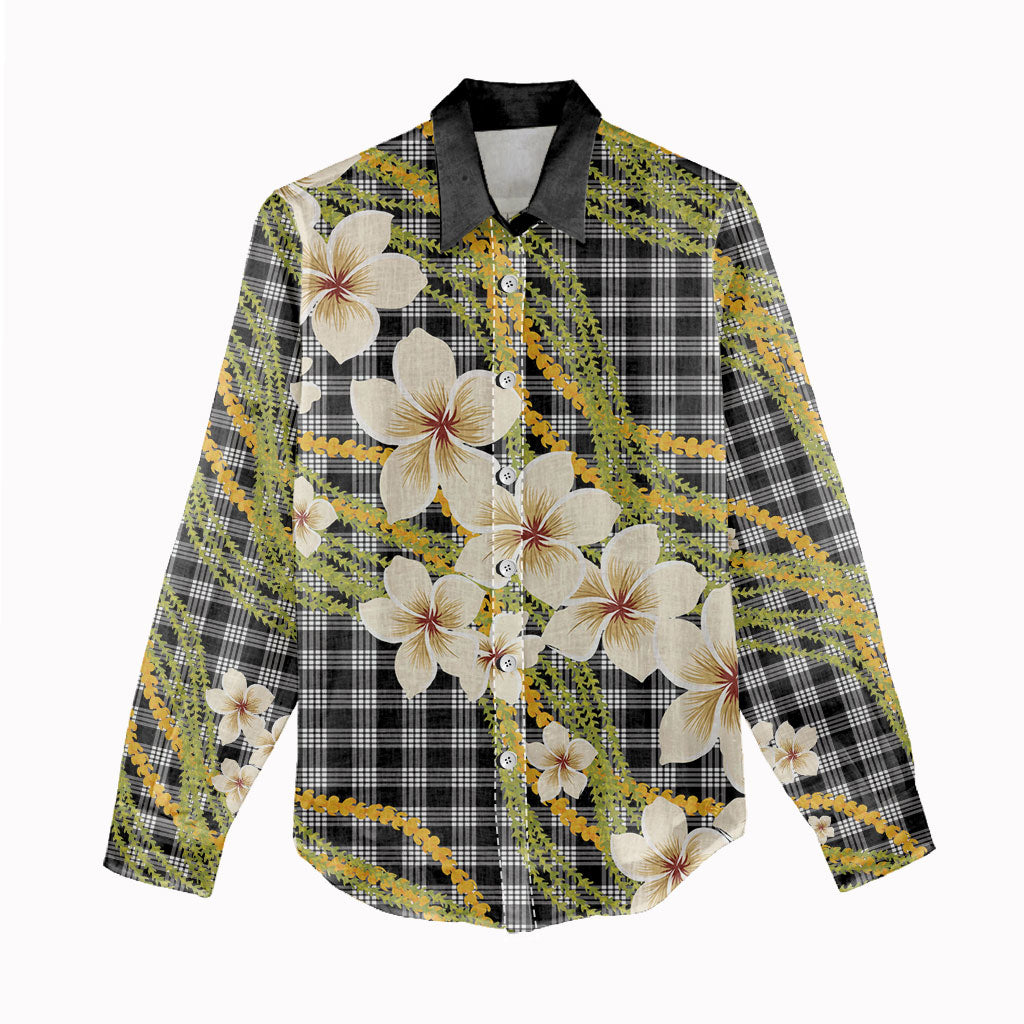 Ele'ele Hawai'i Palaka Plumeria Women Casual Shirt Puakenikeni and Maile Lei LT9 - Polynesian Pride