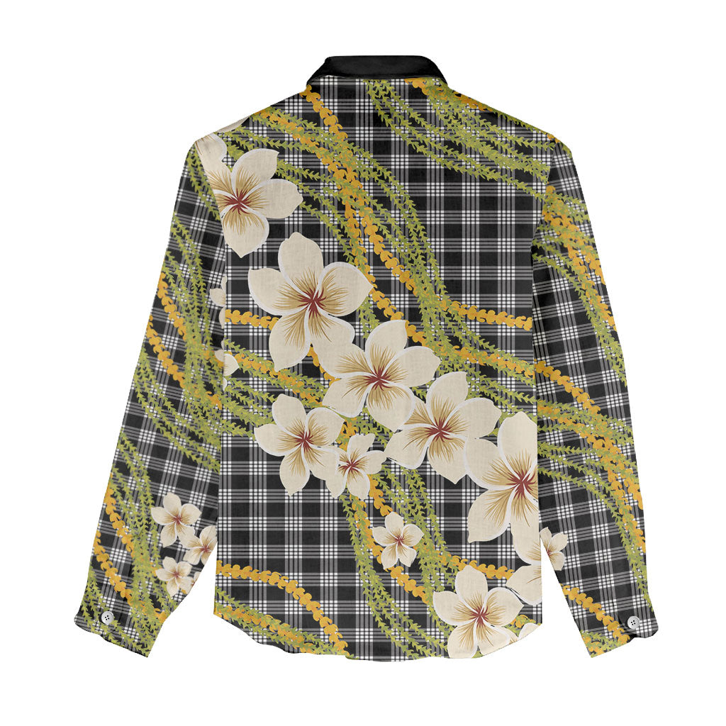 Ele'ele Hawai'i Palaka Plumeria Women Casual Shirt Puakenikeni and Maile Lei LT9 - Polynesian Pride