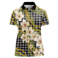 Ele'ele Hawai'i Palaka Plumeria Women Polo Shirt Puakenikeni and Maile Lei LT9 Female Black - Polynesian Pride