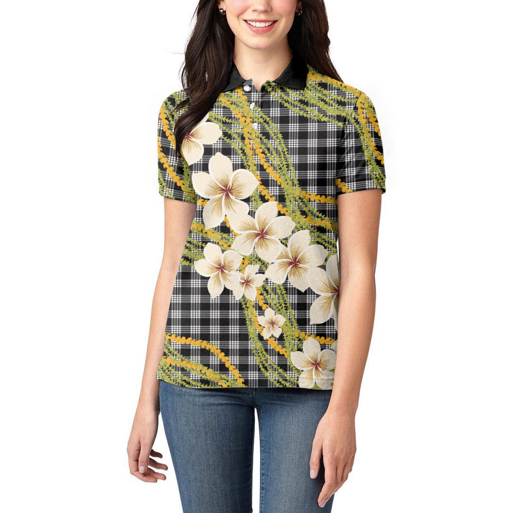 Ele'ele Hawai'i Palaka Plumeria Women Polo Shirt Puakenikeni and Maile Lei LT9 - Polynesian Pride