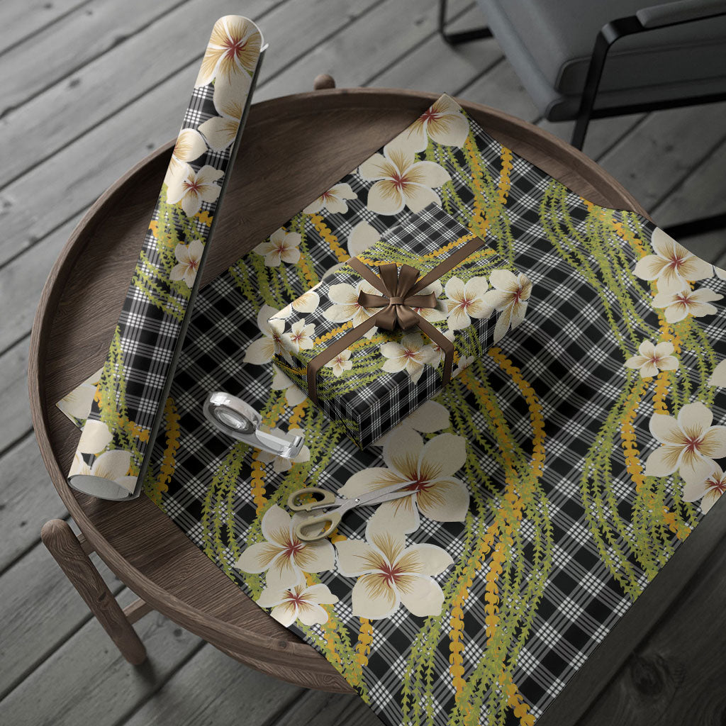 Ele'ele Hawai'i Palaka Plumeria Wrapping Paper Puakenikeni and Maile Lei LT9 - Polynesian Pride
