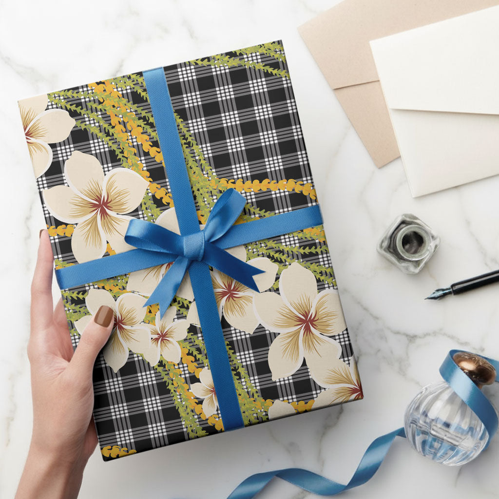 Ele'ele Hawai'i Palaka Plumeria Wrapping Paper Puakenikeni and Maile Lei LT9 - Polynesian Pride