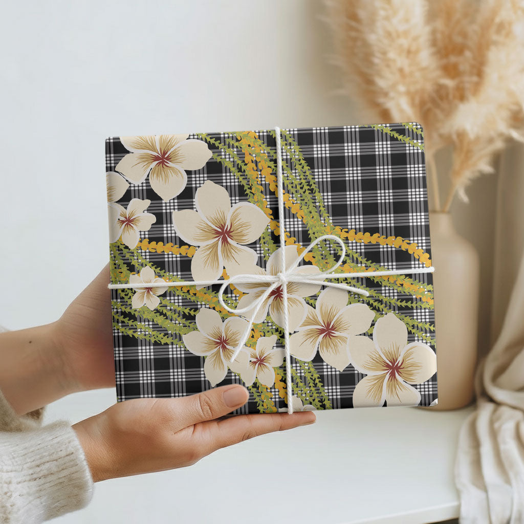 Ele'ele Hawai'i Palaka Plumeria Wrapping Paper Puakenikeni and Maile Lei LT9 - Polynesian Pride
