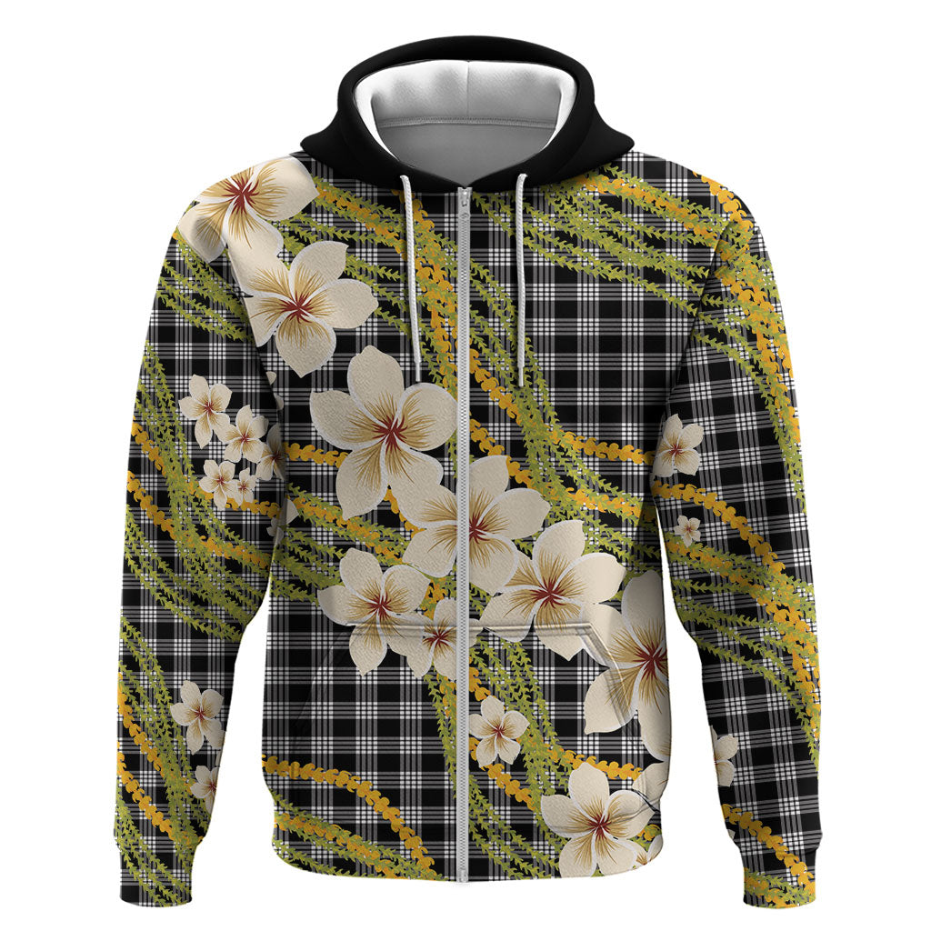 Ele'ele Hawai'i Palaka Plumeria Zip Hoodie Puakenikeni and Maile Lei LT9 Zip Hoodie Black - Polynesian Pride