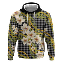 Ele'ele Hawai'i Palaka Plumeria Zip Hoodie Puakenikeni and Maile Lei LT9 Pullover Hoodie Black - Polynesian Pride