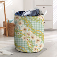 Liko Kukui Hawai'i Palaka Plumeria Laundry Basket Puakenikeni and Maile Lei LT9 Sage Green - Polynesian Pride