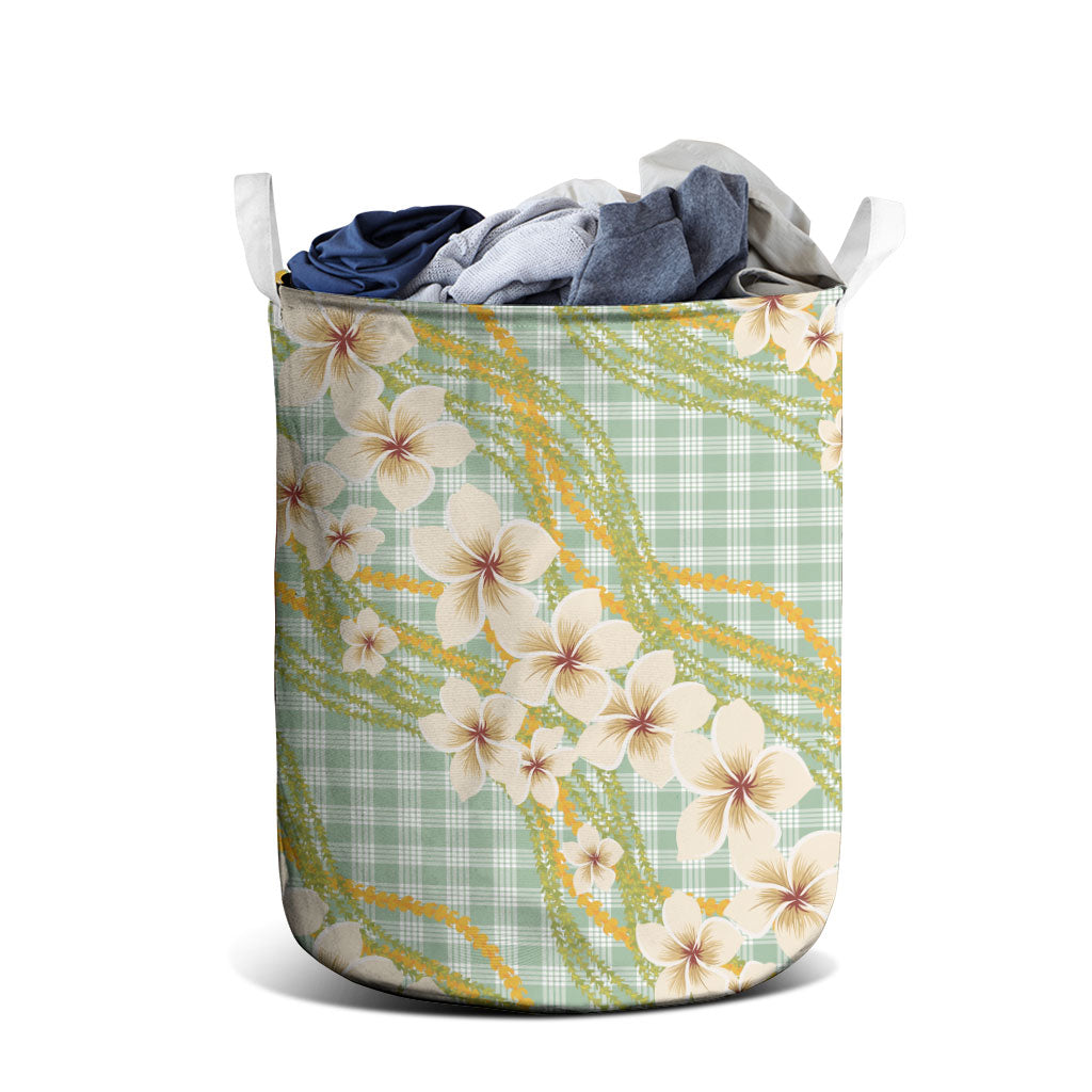 Liko Kukui Hawai'i Palaka Plumeria Laundry Basket Puakenikeni and Maile Lei LT9 - Polynesian Pride