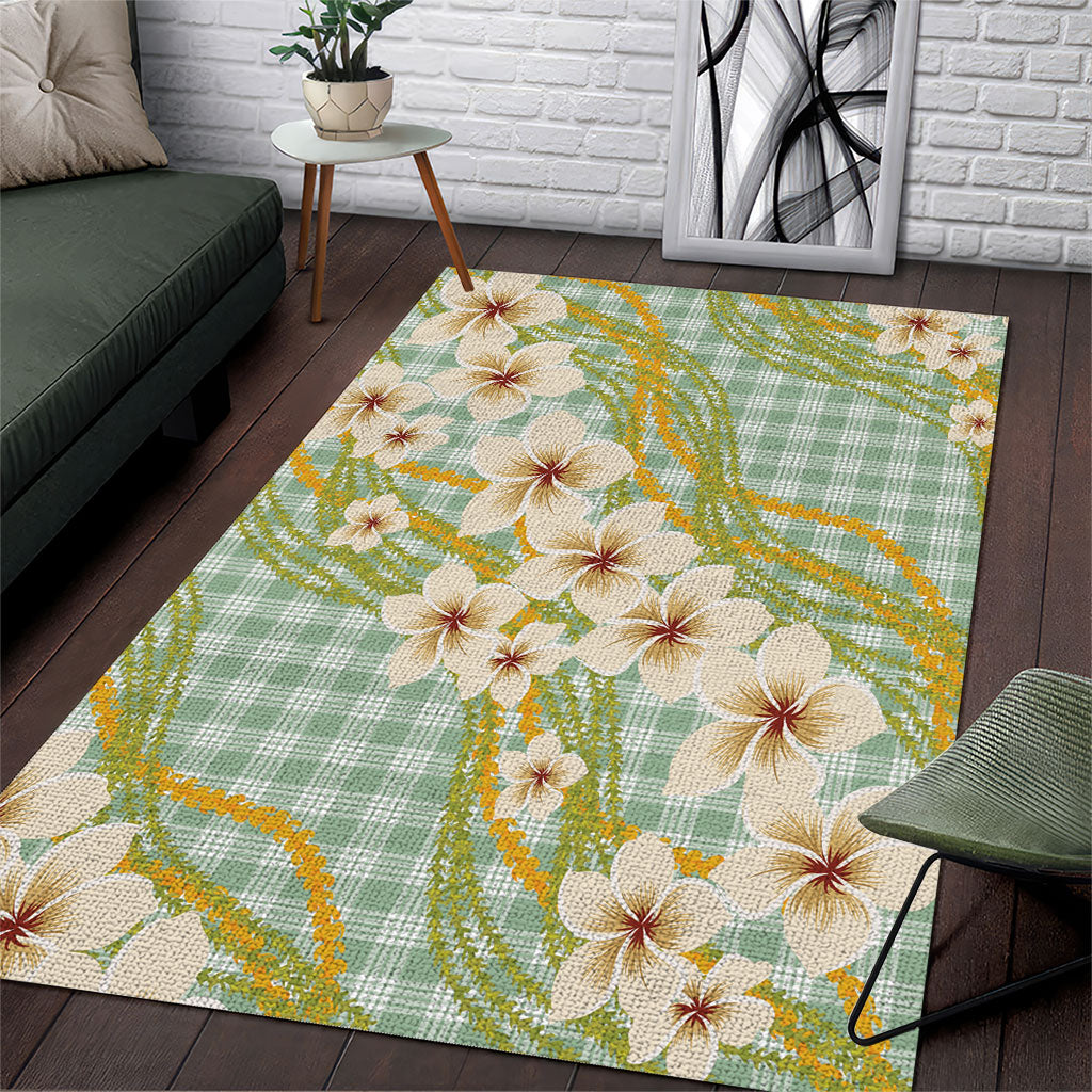 Liko Kukui Hawai'i Palaka Plumeria Area Rug Puakenikeni and Maile Lei LT9 Sage Green - Polynesian Pride