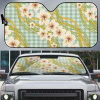 Liko Kukui Hawai'i Palaka Plumeria Auto Sun Shade Puakenikeni and Maile Lei LT9 Sage Green - Polynesian Pride