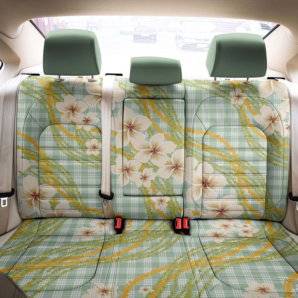 Liko Kukui Hawai'i Palaka Plumeria Back Car Seat Cover Puakenikeni and Maile Lei LT9 - Polynesian Pride