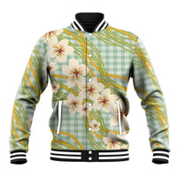 Liko Kukui Hawai'i Palaka Plumeria Baseball Jacket Puakenikeni and Maile Lei LT9 Unisex Sage Green - Polynesian Pride