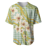 Liko Kukui Hawai'i Palaka Plumeria Baseball Jersey Puakenikeni and Maile Lei LT9 Sage Green - Polynesian Pride