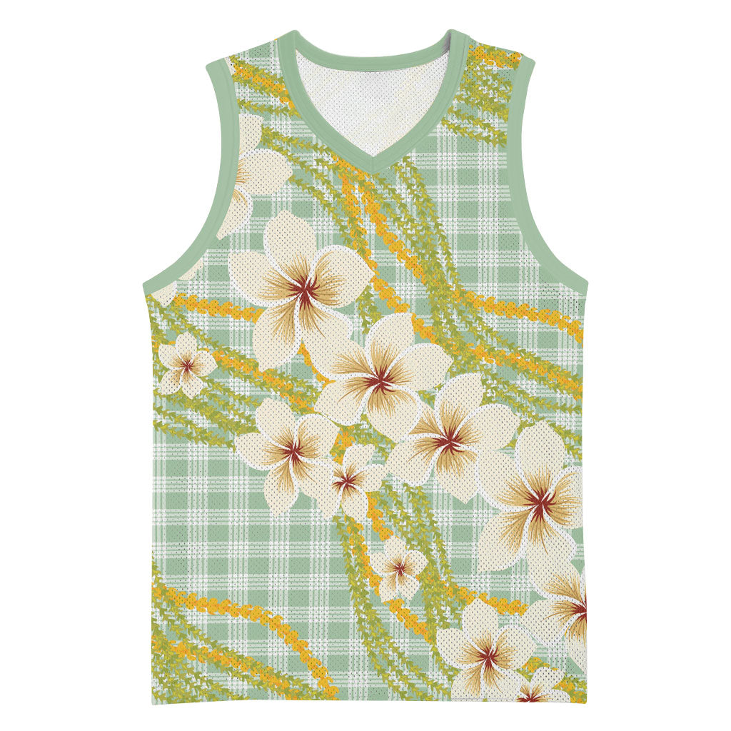 Liko Kukui Hawai'i Palaka Plumeria Basketball Jersey Puakenikeni and Maile Lei LT9 Unisex Sage Green - Polynesian Pride