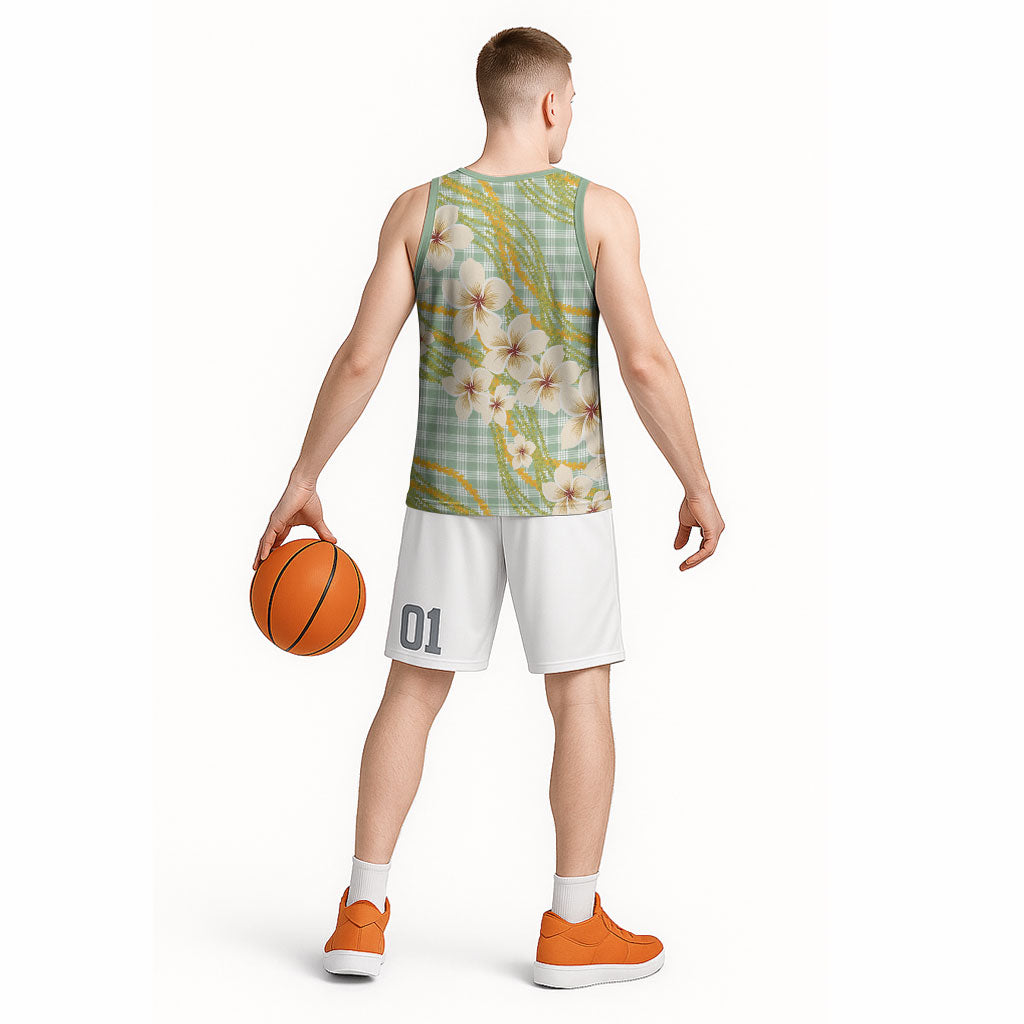 Liko Kukui Hawai'i Palaka Plumeria Basketball Jersey Puakenikeni and Maile Lei LT9 - Polynesian Pride