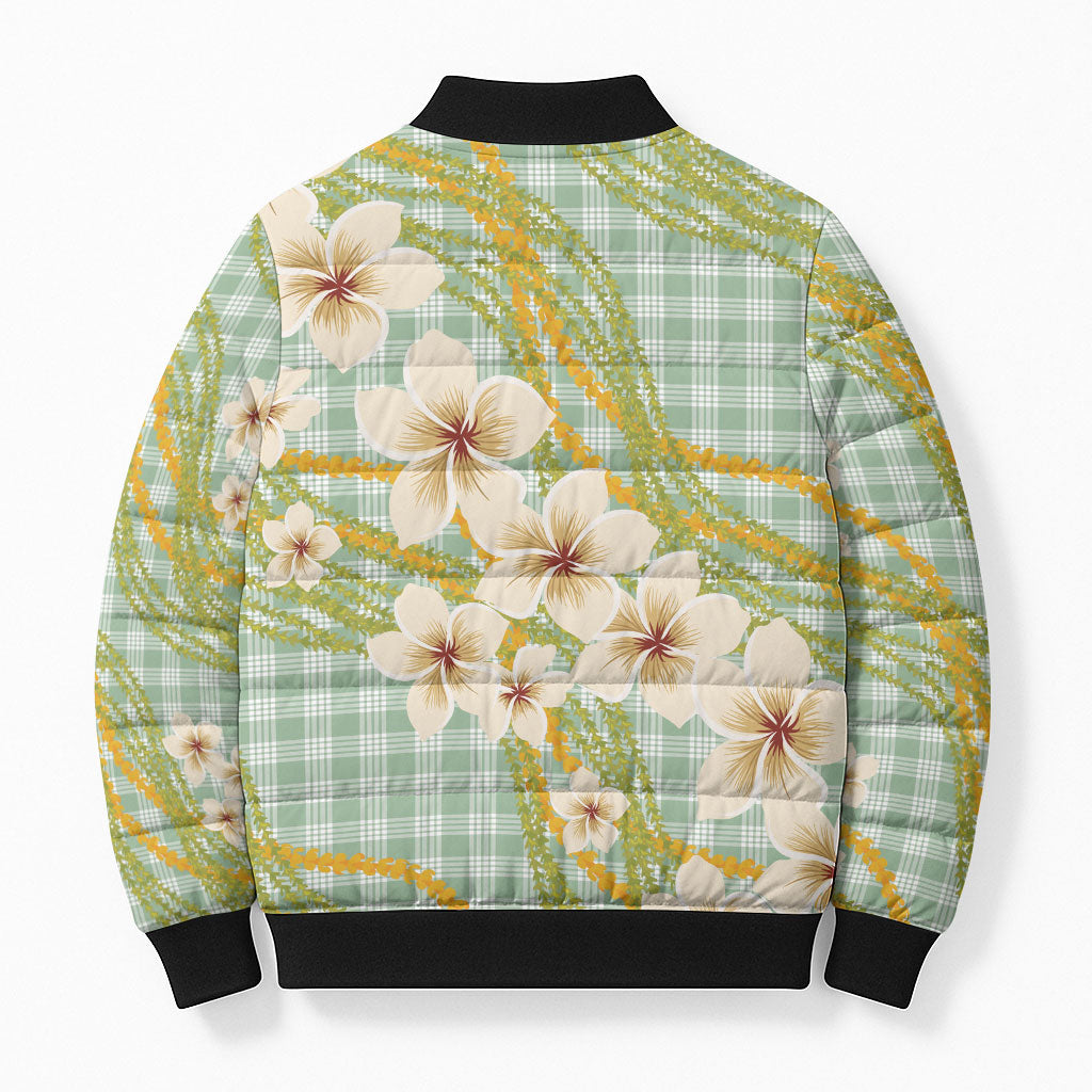 Liko Kukui Hawai'i Palaka Plumeria Bomber Puffer Jacket Puakenikeni and Maile Lei LT9 - Polynesian Pride