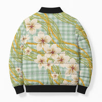 Liko Kukui Hawai'i Palaka Plumeria Bomber Puffer Jacket Puakenikeni and Maile Lei LT9 - Polynesian Pride