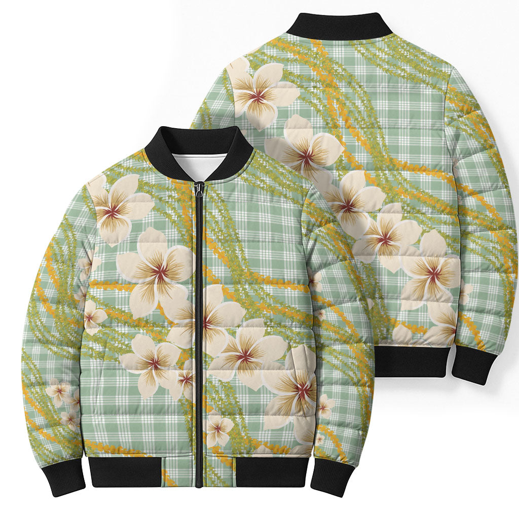 Liko Kukui Hawai'i Palaka Plumeria Bomber Puffer Jacket Puakenikeni and Maile Lei LT9 - Polynesian Pride