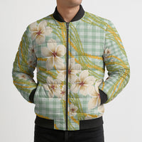Liko Kukui Hawai'i Palaka Plumeria Bomber Puffer Jacket Puakenikeni and Maile Lei LT9 - Polynesian Pride