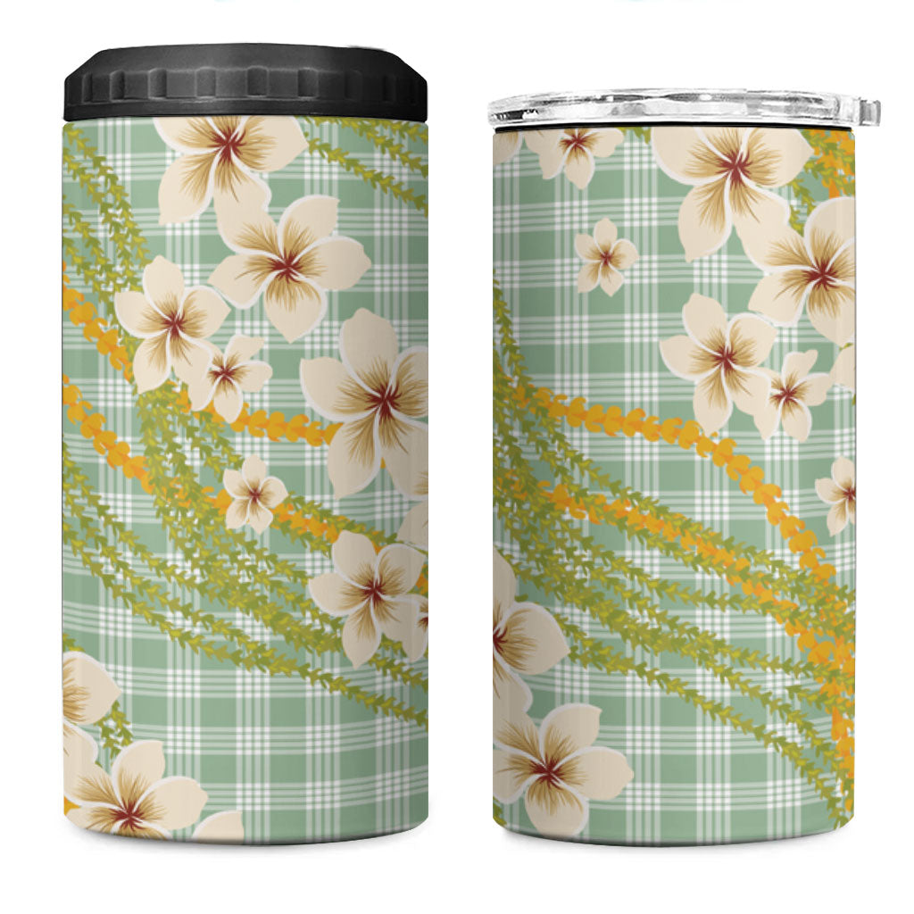Liko Kukui Hawai'i Palaka Plumeria 4 in 1 Can Cooler Tumbler Puakenikeni and Maile Lei LT9 One Size: 16 oz Sage Green - Polynesian Pride