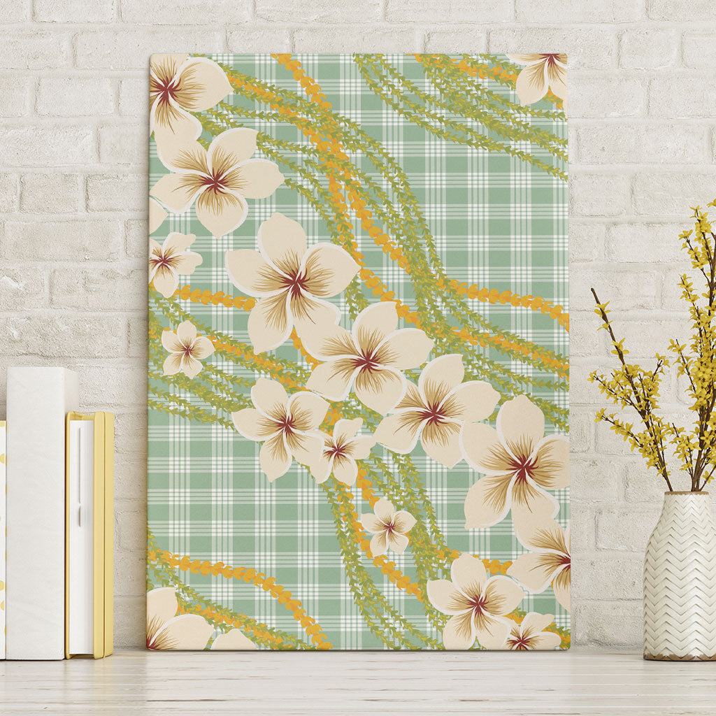 Liko Kukui Hawai'i Palaka Plumeria Canvas Wall Art Puakenikeni and Maile Lei LT9 Without Frame Sage Green - Polynesian Pride