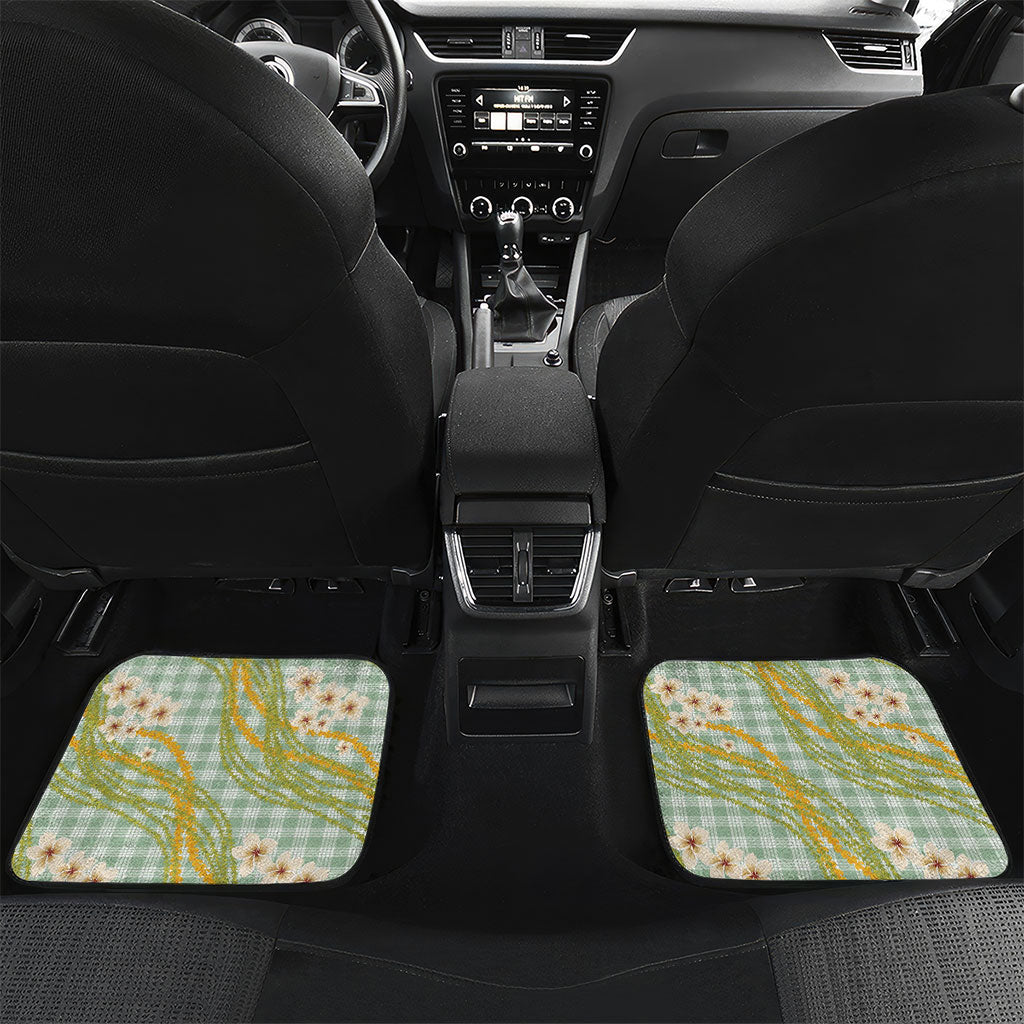 Liko Kukui Hawai'i Palaka Plumeria Car Mats Puakenikeni and Maile Lei LT9 Set 2pcs - Back Sage Green - Polynesian Pride