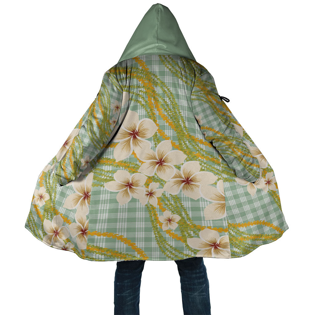 Liko Kukui Hawai'i Palaka Plumeria Cloak Puakenikeni and Maile Lei LT9 Unisex Sage Green - Polynesian Pride