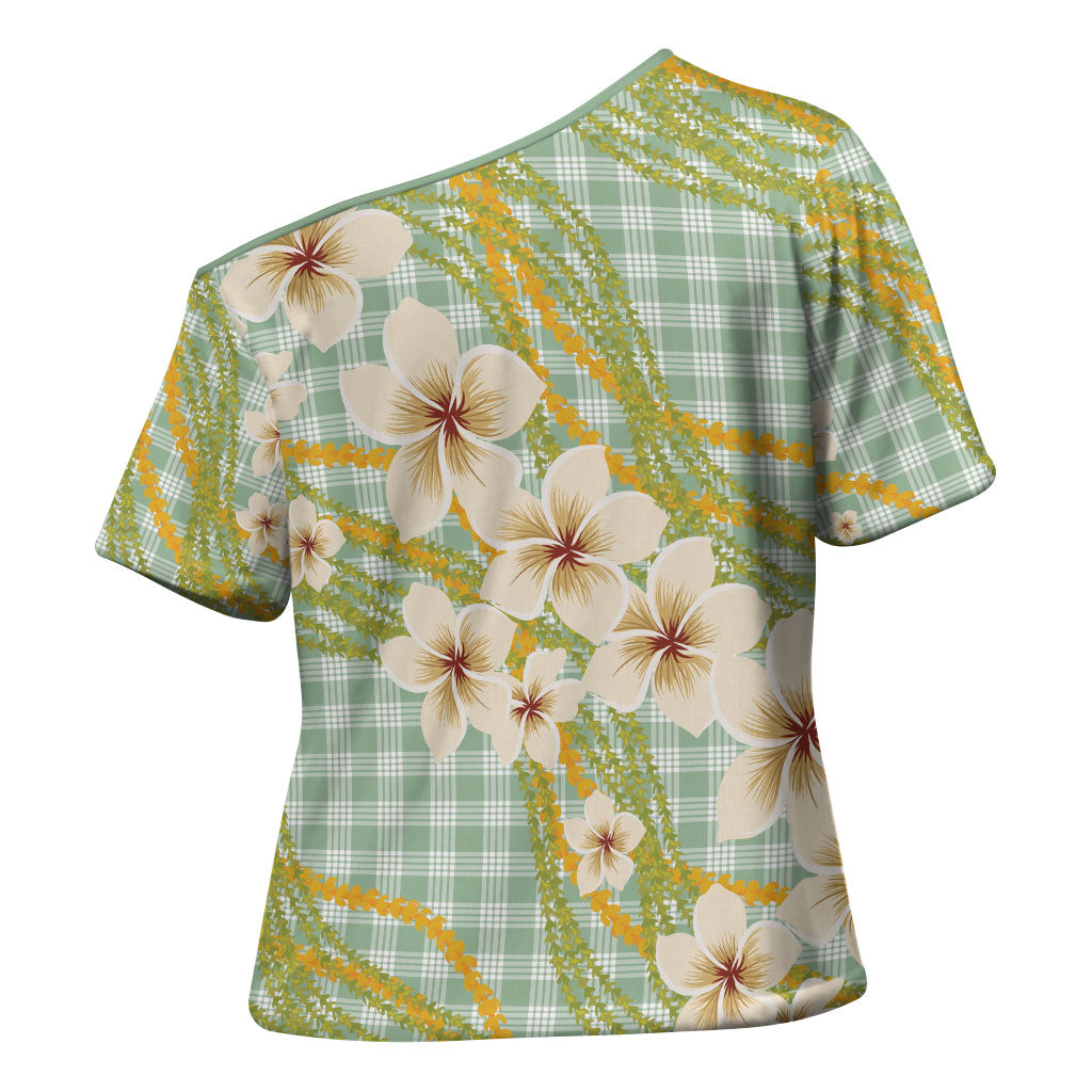 Liko Kukui Hawai'i Palaka Plumeria Cross Shoulder Shirt Puakenikeni and Maile Lei LT9 - Polynesian Pride