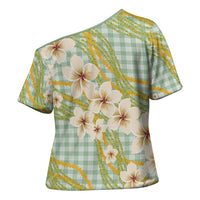 Liko Kukui Hawai'i Palaka Plumeria Cross Shoulder Shirt Puakenikeni and Maile Lei LT9 - Polynesian Pride