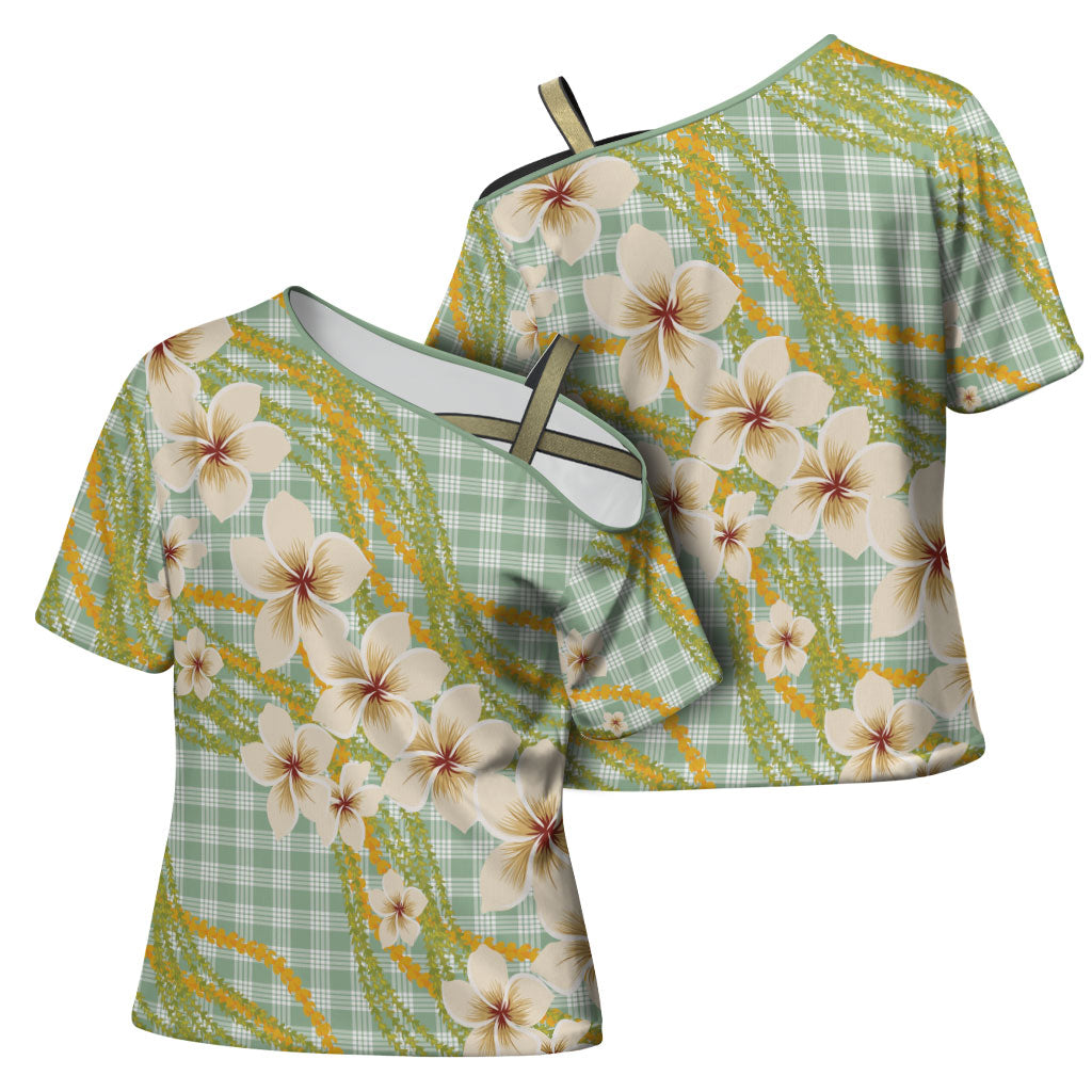 Liko Kukui Hawai'i Palaka Plumeria Cross Shoulder Shirt Puakenikeni and Maile Lei LT9 - Polynesian Pride