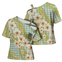 Liko Kukui Hawai'i Palaka Plumeria Cross Shoulder Shirt Puakenikeni and Maile Lei LT9 - Polynesian Pride