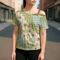 Liko Kukui Hawai'i Palaka Plumeria Cross Shoulder Shirt Puakenikeni and Maile Lei LT9 - Polynesian Pride