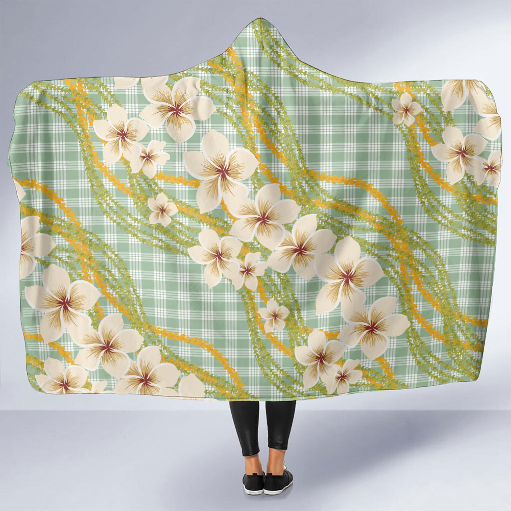 Liko Kukui Hawai'i Palaka Plumeria Hooded Blanket Puakenikeni and Maile Lei LT9 One Size Sage Green - Polynesian Pride
