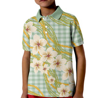 Liko Kukui Hawai'i Palaka Plumeria Kid Polo Shirt Puakenikeni and Maile Lei LT9 Kid Sage Green - Polynesian Pride
